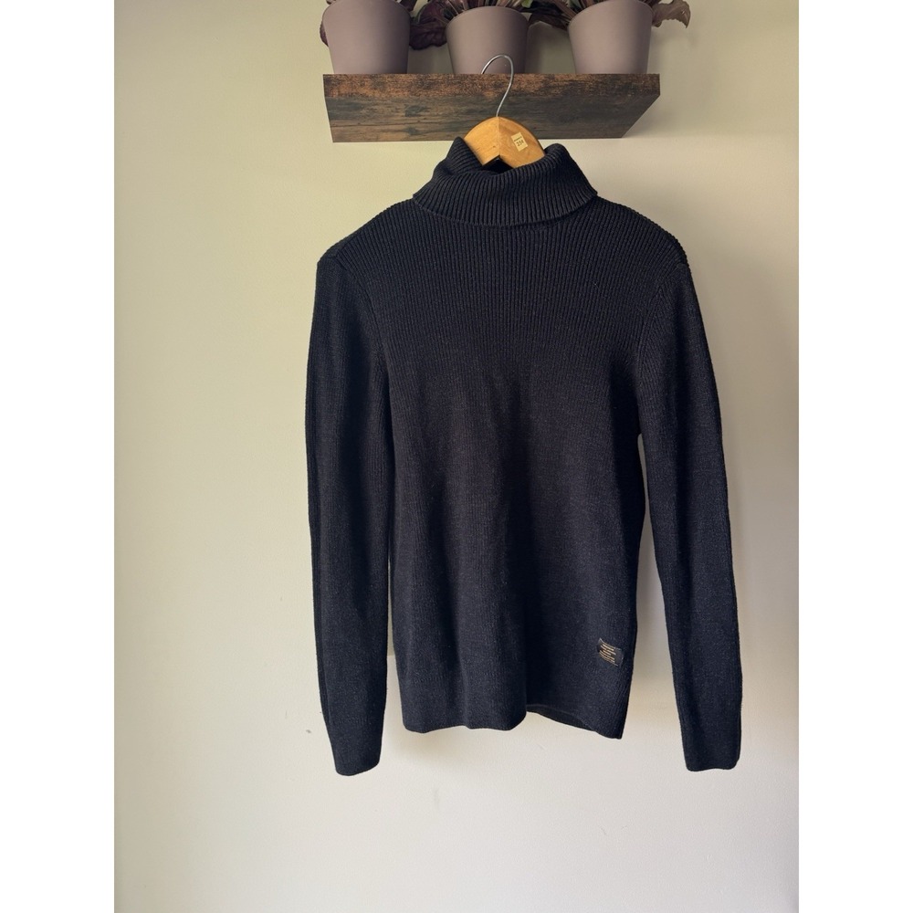 H&M LOGG Ribbed Turtleneck Sweater Black 100% Cotton Minimalist Men's Small